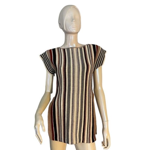 Vintage Tops - Vintage Striped Knit Shirt with Side Split Hem